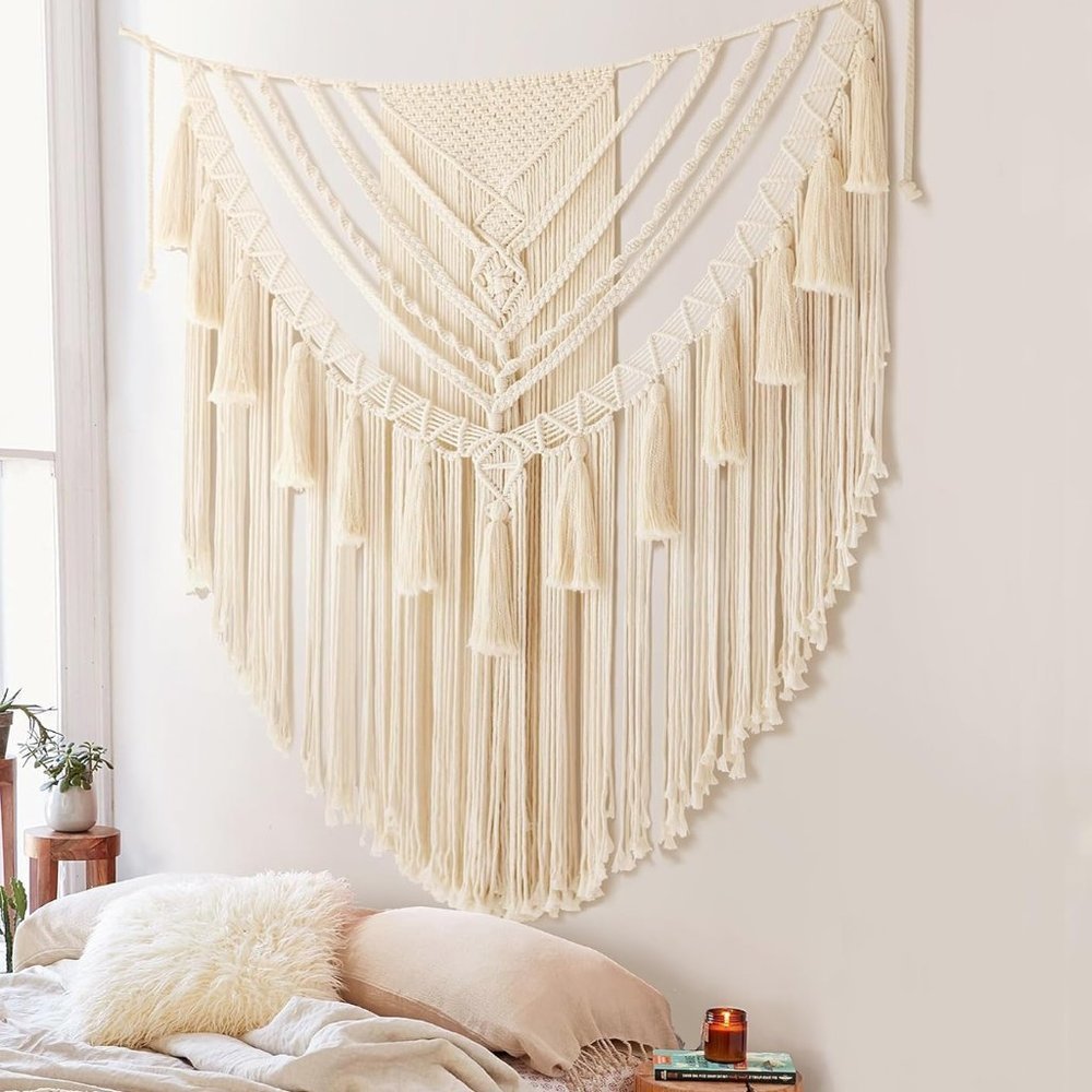 Boho Macrame Woven Handmade Craft Mid Century Modern Hanging Tassel Room Decor - Picture 8 of 8